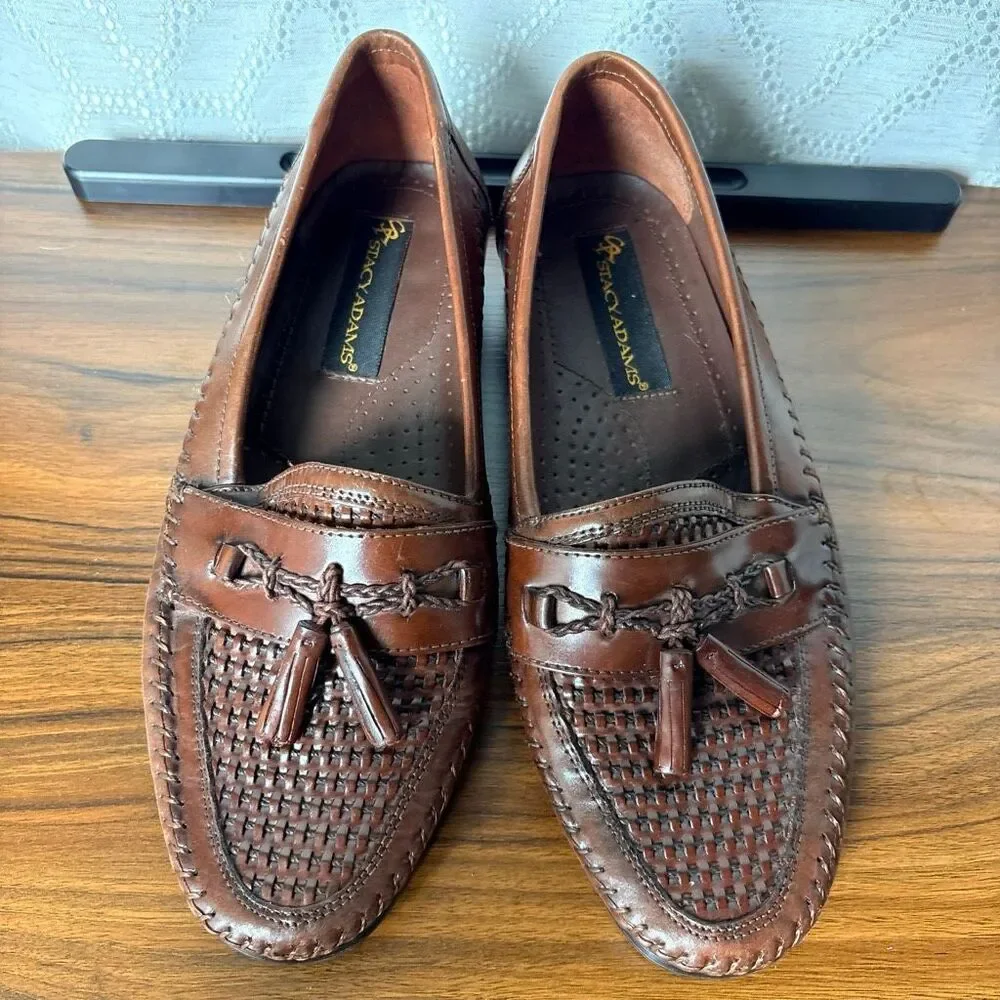 Stacy Adams 7.5 Brown Braided Leather Loafer Dress Shoes Formal Professional